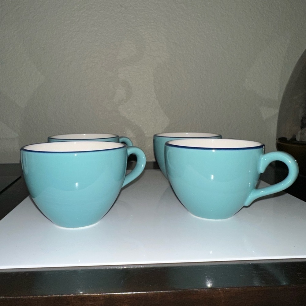 Pagnossin Treviso Italy Ceramic Coffee Mugs - Set of 4 Turquoise Teal & Cream